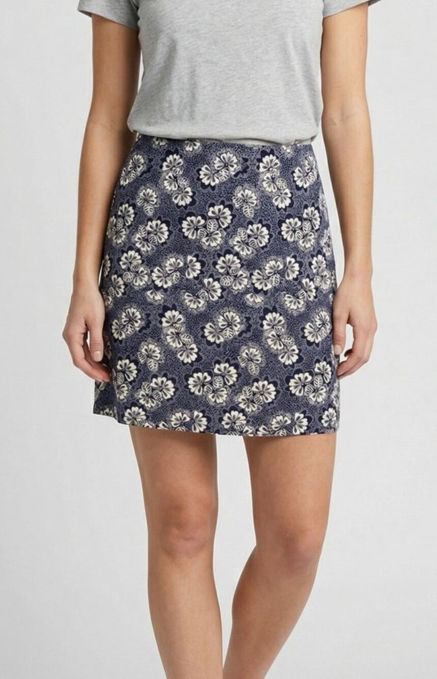 Falls Creek Size 12 100% Cotton Side Zip A Line Short Skirt Blue Floral